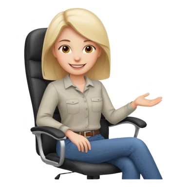 Cartoon face woman smiling and relaxing and aligned in a chair in office make the face a cartoon character  sticker