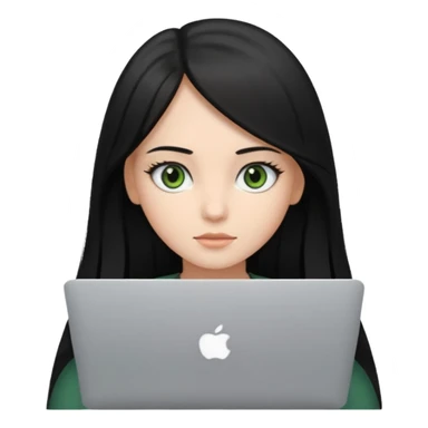 Girl whit a mackbook, black and straight Hair. brown- green eyes sticker