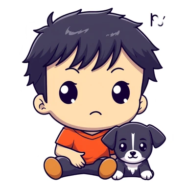 Chibi anime boy with black hair about to cry, puppy dog eyes and tears welling in his eyes  sticker