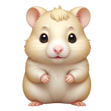 Cinematic Cute Cream Hamster Portrait Emoji, Head tilted playfully and inquisitively, featuring a silky, pristine cream coat with a gentle sheen, round, sparkling dark eyes filled with curiosity, Simplified yet irresistibly adorable features, highly detailed, glowing with a warm, friendly glow, high shine, affectionate and lively, stylized with a touch of whimsy, bright and endearing, soft glowing outline, capturing the essence of a mischievous yet loving hamster, so playful it feels like it could dash out of the screen and into your arms! sticker