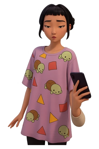 Extract the character including the clothes she is wearing from the background and place her on a transparent background. Keep the original style and appearance exactly the same as in the reference image. sticker