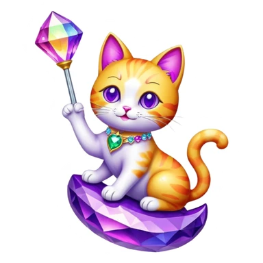 rainbow cat riding a purple rhinestone  sticker