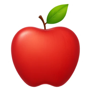 minimalist flat apple emoji, apple with a tiny green leaf, vibrant red color, white background, high resolution 2d vector style sticker