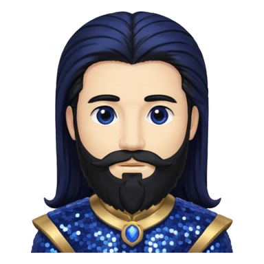 Saturn, God of Time from Gods and Goddesses with long black hair and beard, indigo sequin outfit sticker