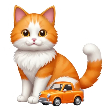 cat full body sitting and playing with a toy car sticker