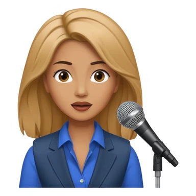 A woman speaks into a microphone, and there is a prompter screen in front of him. sticker