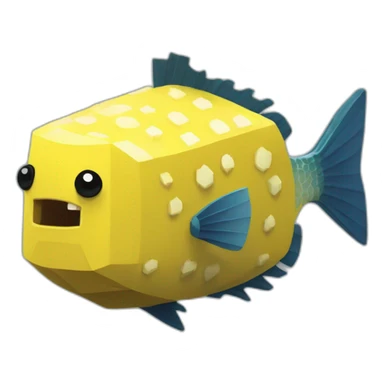 cube yellow fugu fish with two fins and tail in minecraft style full size sticker