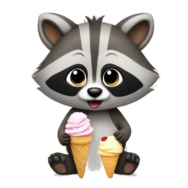 cute raccoon eating icecream sticker