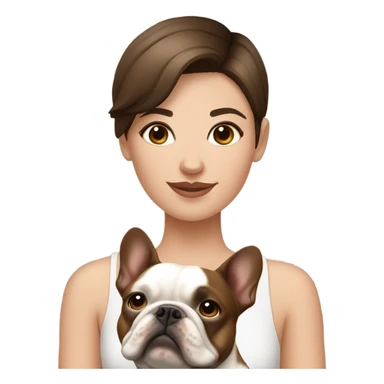 short hair Brunette girl with one brown french bulldog and one white with brown french bulldog sticker