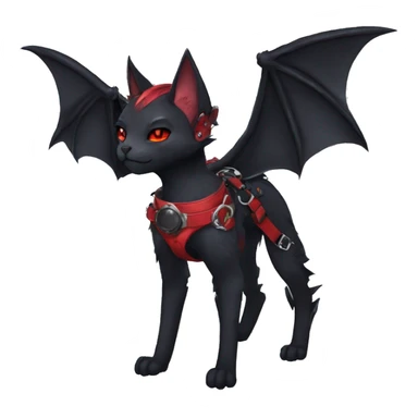 cool edgy elegant beautiful black punk red fantasy nargacuga-bat-cat-Fakemon collar harness full body sticker