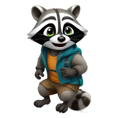 Hungry cute raccoon snowboarding sticker