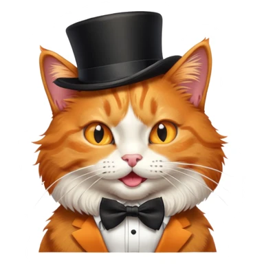 orange cat with top hat and bow tie, winking, playful expression sticker