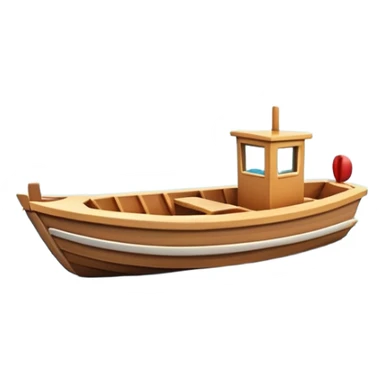 A 3D cartoon small boat floating on estuary water, with nearby reeds and horizon in view, bright lighting, photo frame, Memoji-style. sticker