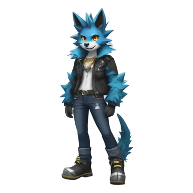 Anthro Cool Sona Fakemon with an edgy spiked collar Full Body sticker