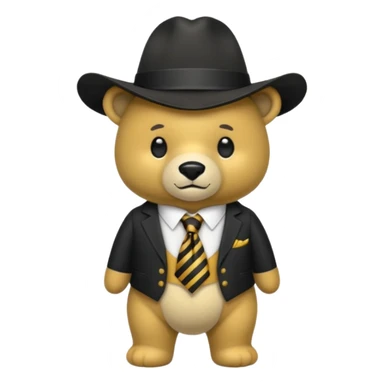 Oso dorado con un sombrero negro y fn su cuello un moño negro sticker