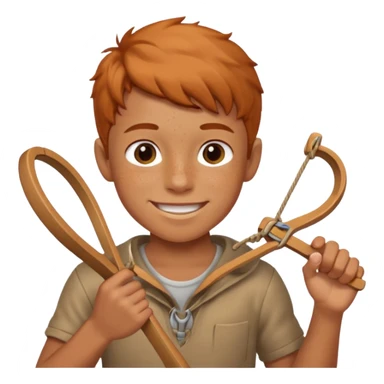 a boy shooting a slingshot while smiling sticker