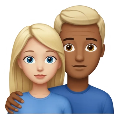 blonde hair blue eyes woman embracing a taller man who has brown skin and dark hair sticker