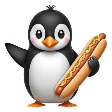 Penguin eating a hotdog  sticker