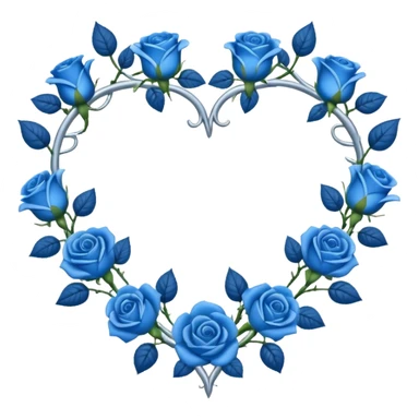 heart shape silver vine with blue roses border sticker