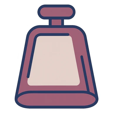 Add a handle to the maroon cowbell in flat illustration style, minimal details, with no background. sticker