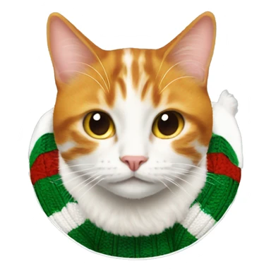 Ginger and white cate wearing a Christmas sweater sticker
