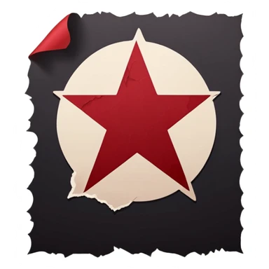 Minimalist emoji-style sticker of a blank torn contract with a pentagram stamp and drop of muted red ink. Gothic feel, flat design.
 sticker