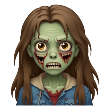 Girl zombie with brown long hair with teeth and serious face sticker