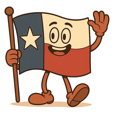 a waving Texas flag in stylized cartoon look, bold colors, single white star, no text, transparent background sticker