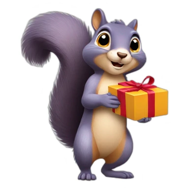 a squirrel holds a box with a ribbon in its paws sticker