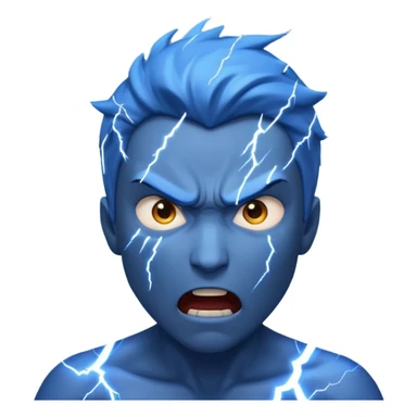 Rayos, centellas y estrellas en una cara color azul con expresiones de furia sticker