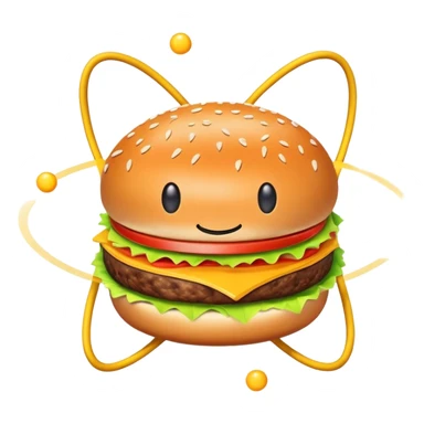 burger as the nucleus of an atom with electrons orbiting around it sticker