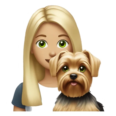 Girl with blond hair and green eyes with yorkie dog sticker