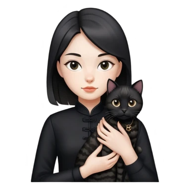 Young woman in black clothes with a black-patterned Chinese domestic cat sticker