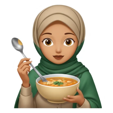 a woman wearing a pashmina hijab is eating while holding a spoon sticker