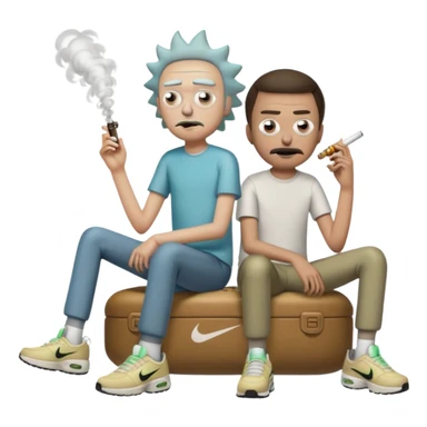 Rick et mortie avec une paire de chaussure  nike tn qui fumme des puff 9k sticker
