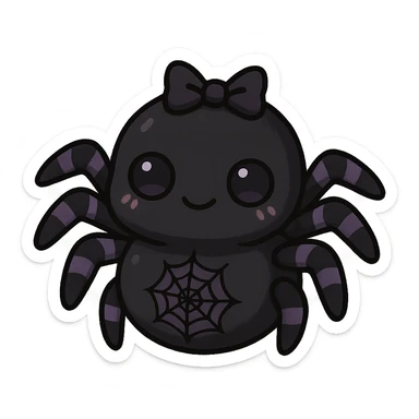 gothic black and purple spider, adorable and spooky, chibi style sticker