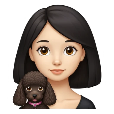 A girl with fair complexion with black long straight hair, dimples and brown eyes and miniature poodle sticker