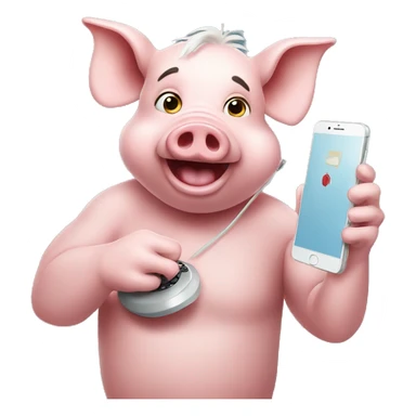 pig playing phone sticker