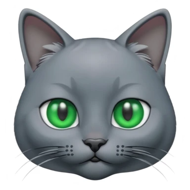 A 3D cartoon Russian Blue cat in cool silver-gray tone, smooth fur, green eyes, sleek lighting, cinematic 3D Memoji style. sticker