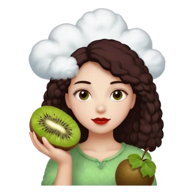 vanila aesthetic girl holding cloud and prune and apple & kiwi sticker
