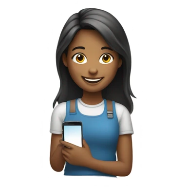 smiling girl holding phone sticker