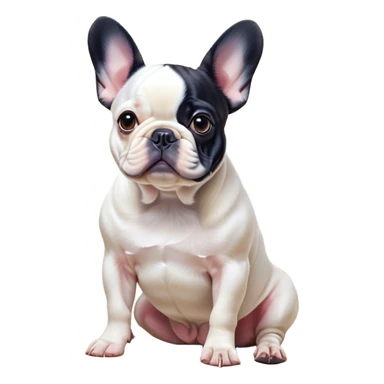 Cinematic Noble Pied French Bulldog Portrait Emoji, Radiating regal yet playful charm, with a distinctive pied fur of contrasting hues and a sculpted, expressive face featuring gentle, wise eyes and a confident stance, simplified yet artistically detailed, glowing with a soft, sophisticated radiance, high shine, exuding intelligent nobility and refined flair, soft glowing outline, capturing the essence of a noble Pied French Bulldog that embodies both strength and grace! sticker