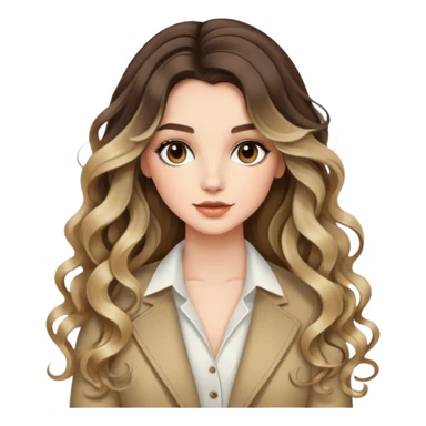 beautiful brunette with blondish balayage white female with soft curls, very long hair  and stylish outfit  sticker