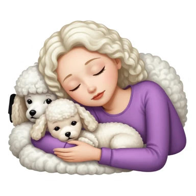 Girl sleeping with white poodle sticker