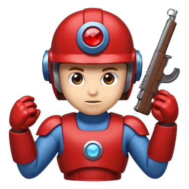 mega man but with the color rootbeer brown shiny like metal with arms for guns and a dark shiney red healmet sticker