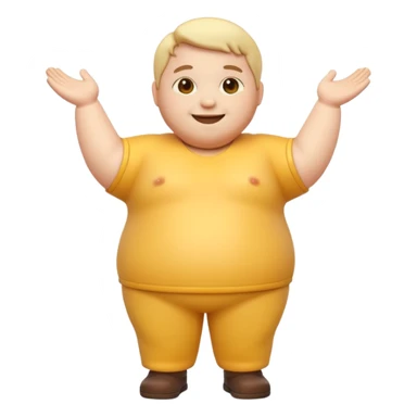 A 3D emoji in iOS emoji aesthetic style of a chubby full-body person standing upright, with round belly, soft features, and a cheerful smile. Glossy texture, bright lighting, minimal white background, friendly and expressive design. sticker