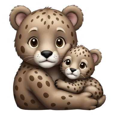 brown bear cub hugs gray puma sticker