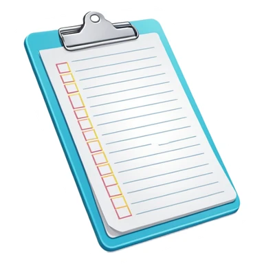 clipboard holding a simplified service order paper with faint lines, with a small checkmark symbol, clean vector art, bright colors, isolated sticker