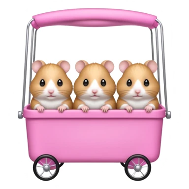 Hamster pushing 2 baby hamsters in a troller pink and has bows fancy sticker