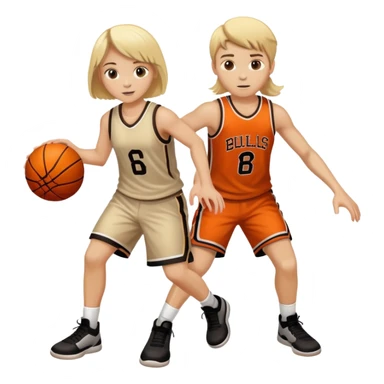 Blonde boy and brunette girl playing basketball sticker